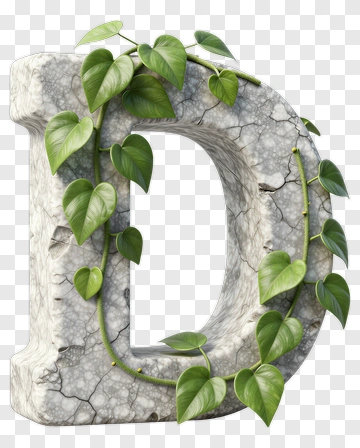 Stone Letter D Covered In Green Leaves PNG
