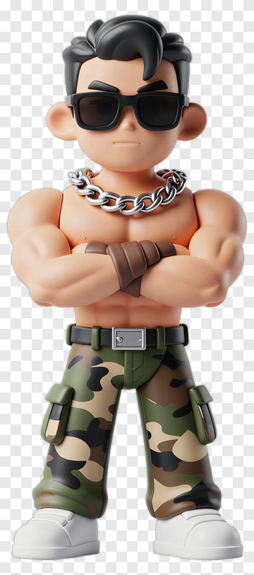 Stylized Cartoon Character In Camouflage Pants PNG
