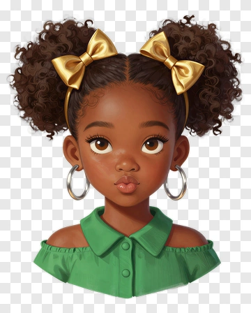 Cute Girl With Pigtails And Gold Bows PNG
