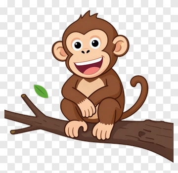 Cartoon Monkey Sitting On A Branch PNG