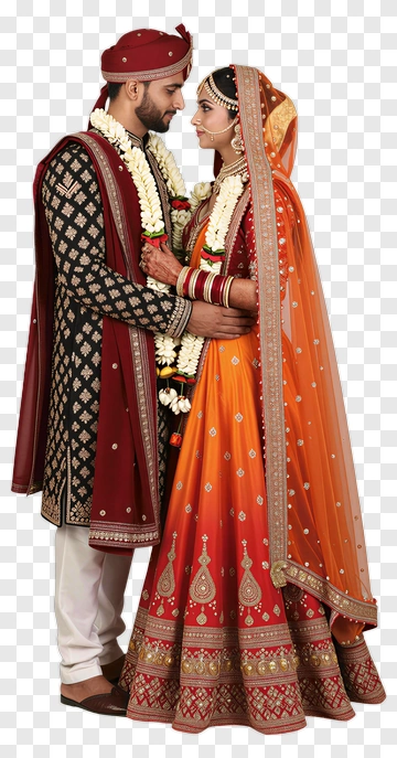 Wedding Couple In Traditional Attire PNG