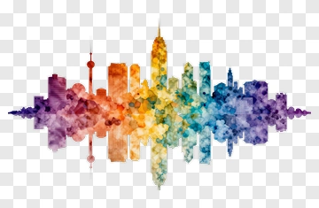 Colorful City Skyline Silhouette PNG