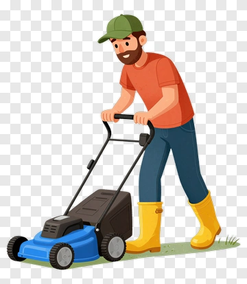 Man Mowing The Lawn PNG