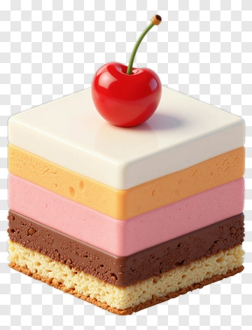 Layered Ice Cream Cake With Cherry On Top PNG