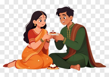 Couple Sharing Sweets In Traditional Attire PNG