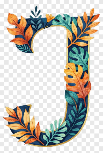 Floral Letter J With Colorful Leaves PNG