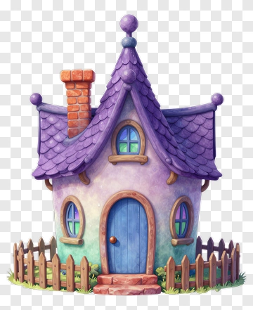 Cartoon House With A Purple Roof PNG