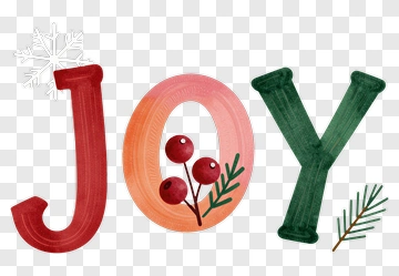 Joy Holiday Typography With Winter Elements PNG