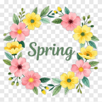 Floral Wreath With Spring Text PNG