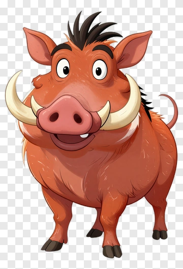 Cartoon Warthog With A Happy Expression PNG