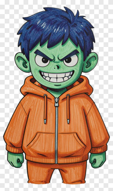 Cartoon Boy In Orange Hoodie PNG