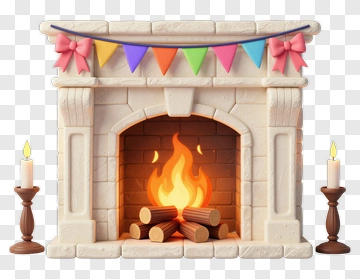 Cozy Fireplace With Colorful Bunting PNG