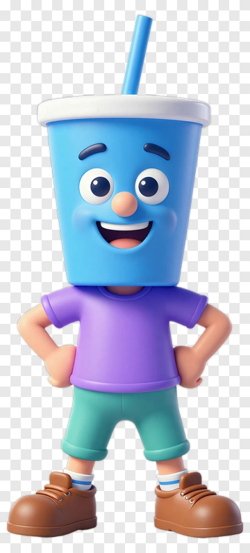 Cartoon Character With Drink Cup PNG