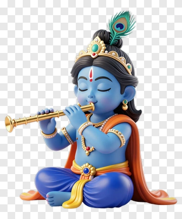 3D Krishna Playing Flute PNG