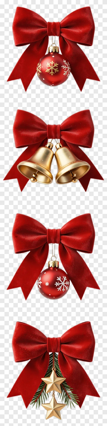 Christmas Decorations With Red Bows And Ornaments PNG