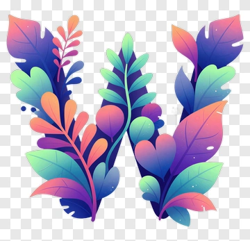 Colorful Leaf Letter W Design PNG