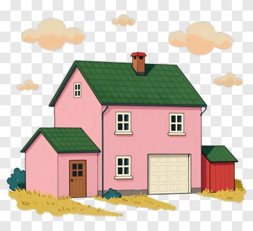 Cartoon House With Green Roof PNG