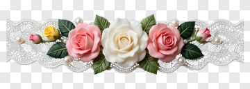 Floral Lace Decoration With Pink And White Roses PNG