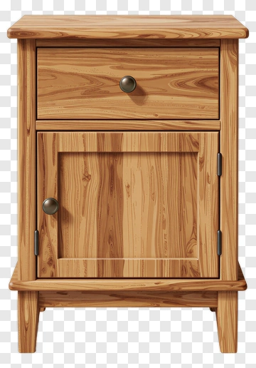 Wooden Nightstand With Drawer And Door PNG