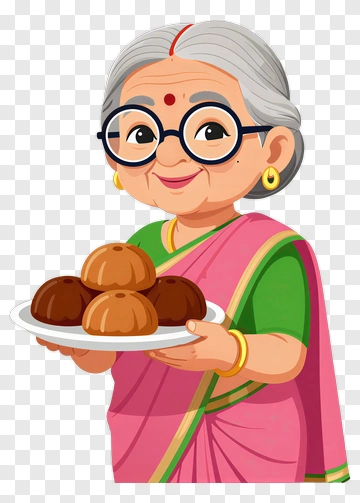 Grandmother Holding A Plate Of Sweets PNG