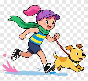 Cartoon Girl Running With A Dog PNG