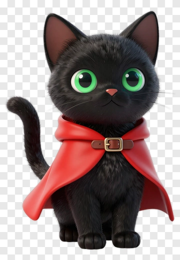 Cartoon Black Cat In A Red Cape PNG