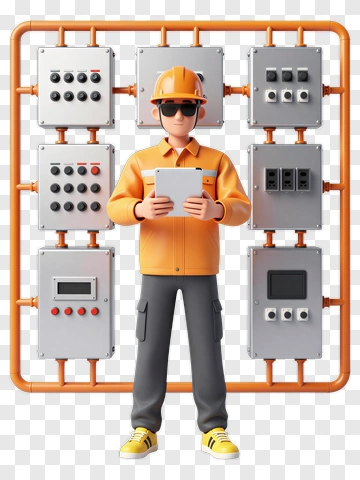 3D Electrician Holding A Tablet PNG