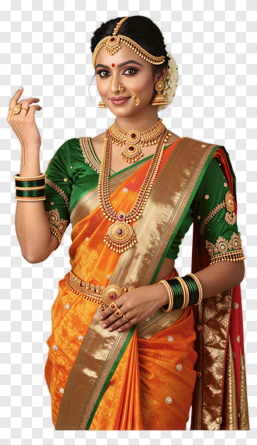 Woman In Traditional Indian Saree With Jewelry PNG