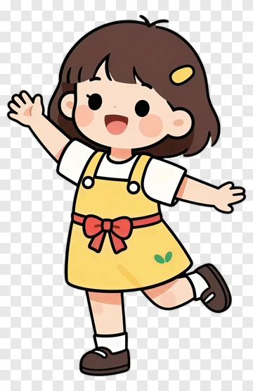 Cartoon Girl In Yellow Dress Waving PNG
