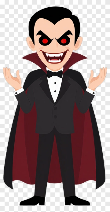 Cartoon Vampire With Red Eyes And Black Cape PNG