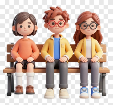 Cartoon Children Sitting On A Bench PNG