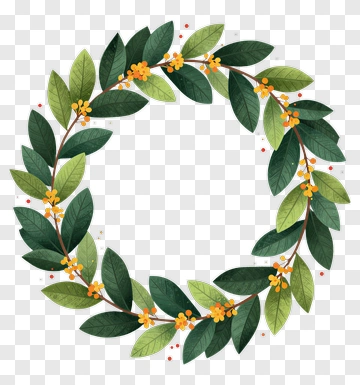 Floral Wreath With Green Leaves And Yellow Flowers PNG