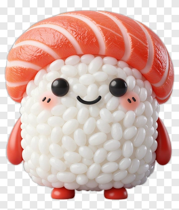 Kawaii Sushi Character With Salmon Topping PNG