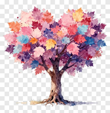 Colorful Watercolor Tree PNG