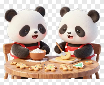 Cartoon Pandas Baking Cookies PNG