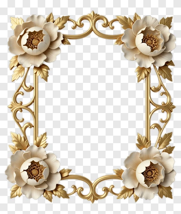 Elegant Floral Frame With Gold Accents PNG