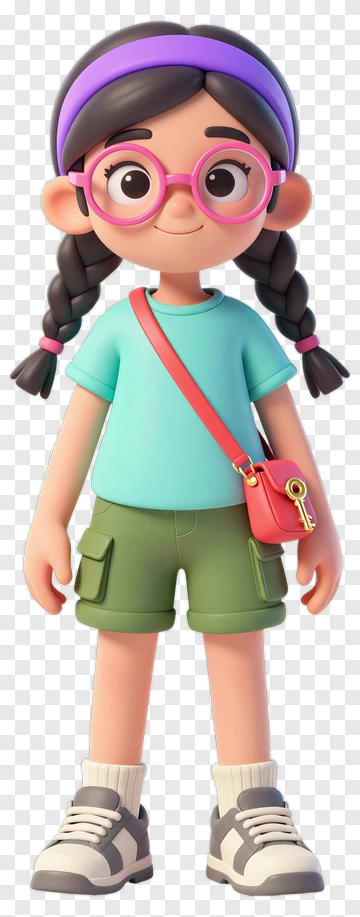 3D Girl With Braids Wearing Casual Outfit PNG