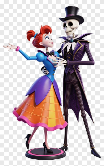 Cartoon Skeleton Dancing With A Woman PNG