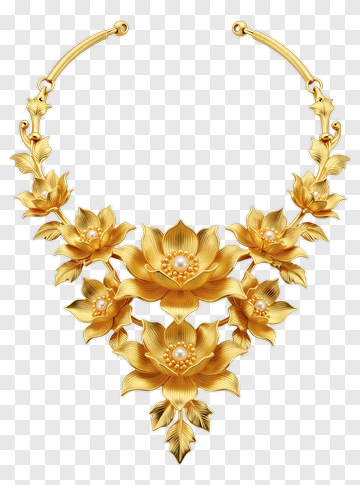 Gold Floral Necklace With Pearls PNG