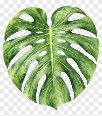 Monstera Leaf With Water Droplets PNG