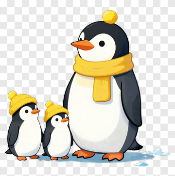 Cartoon Penguins Wearing Yellow Hats And Scarves PNG