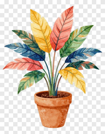 Colorful Potted Plant With Vibrant Leaves PNG