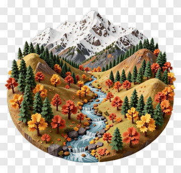 Colorful Autumn Landscape With Mountains And River PNG
