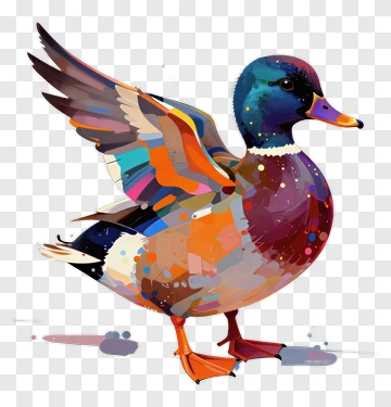 Colorful Cartoon Duck With Outstretched Wings PNG