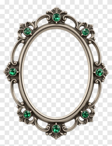Ornate Silver Frame With Emerald Accents PNG