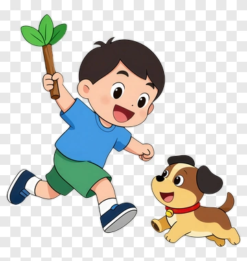 Cartoon Boy Running With A Dog PNG