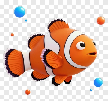 3D Clownfish Swimming With Bubbles PNG