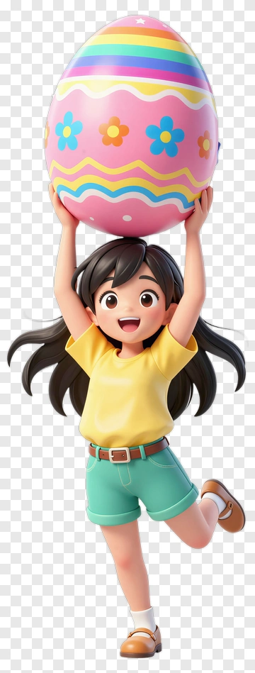 Girl Holding A Colorful Easter Egg PNG