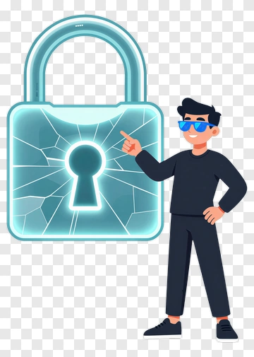 Cartoon Character Pointing At A Broken Lock PNG