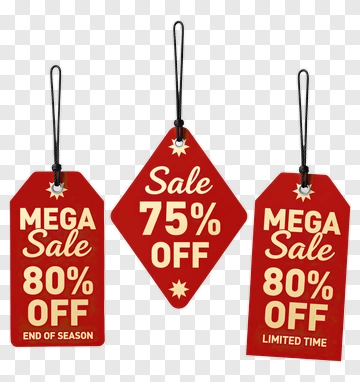 Red Sale Tags With Discount Offers PNG